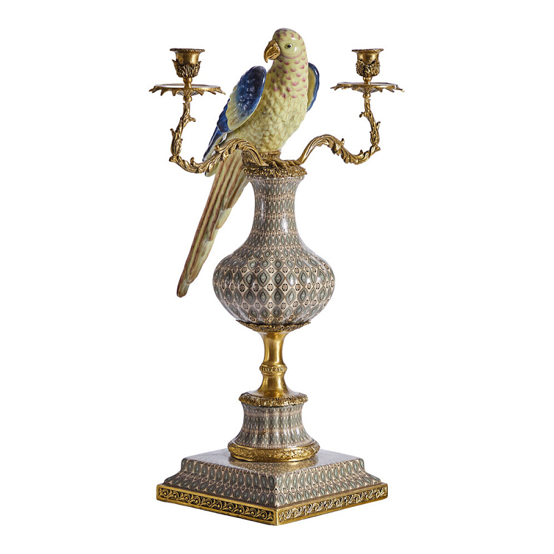 Подсвечникв образе попугая из фарфора с бронзовыми элементами Eden Garden Бронза Мульти в Москве | Loft Concept 