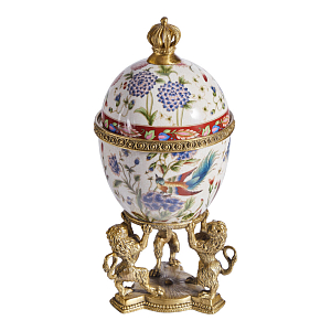 Шкатулка в форме яйца на величественных львах из фарфора с бронзовыми элементами Eden Garden