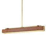Подвесной светильник линейный латунного цвета в кожаном коричневом чехле и декоративными ремешками Alora варинант исполнения - 1 | Loft Concept в Москве