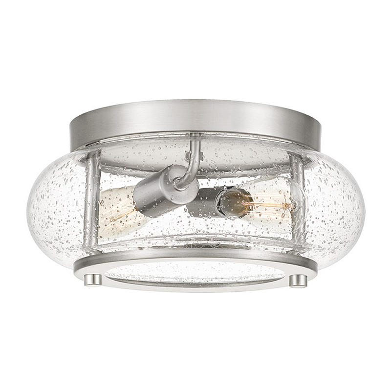 Потолочный светильник цвета никель с плафоном из прозрачного фактурного стекла Quoizel Никель Прозрачное Стекло в Москве | Loft Concept 