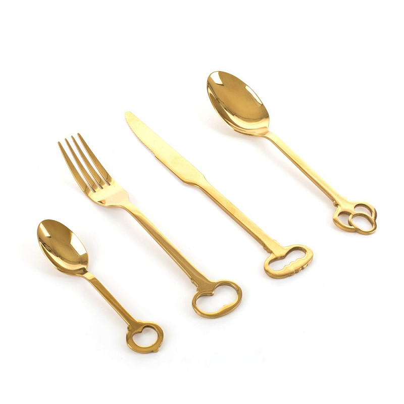 Набор столовых приборов Seletti Keytlery Gold set of 6 Золотой в Москве | Loft Concept 