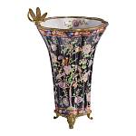 Ваза из фарфора черная с цветочной росписью и бронзовой стрекозой Spring Garden варинант исполнения - 3 | Loft Concept в Москве