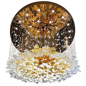 Большая круглая люстра с подвесками в виде листьев Amber Leaf Fall Light Chandelier