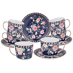 Чайный сервиз из фарфора синий на 6 персон 14 предметов Flower Porcelain Collection варинант исполнения - 1 | Loft Concept в Москве