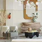 Дизайнерский журнальный стол округлой формы чёрный с золотой столешницей Fufem варинант исполнения - 2 | Loft Concept в Москве