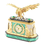 Часы настольные из натурального камня Малахит с декором в виде орла в подарочной коробке Eagle Stone Clock варинант исполнения - 3 | Loft Concept в Москве