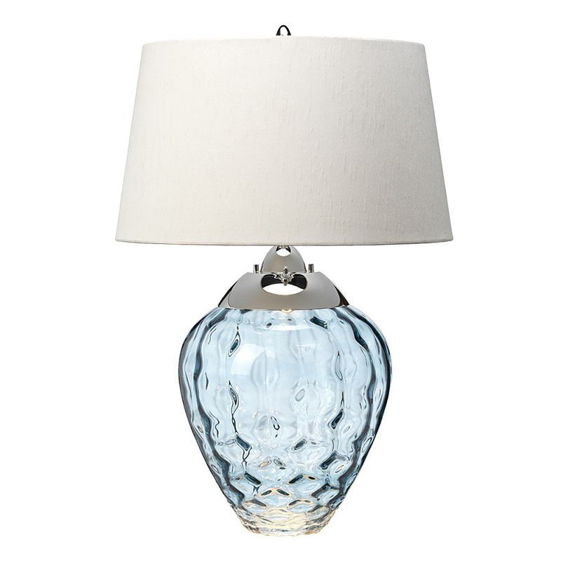 Настольная лампа со белым конусным абажуром и прозрачным голубым стеклянным основанием Quintiesse Никель Голубой Прозрачное Стекло Белый в Москве | Loft Concept 