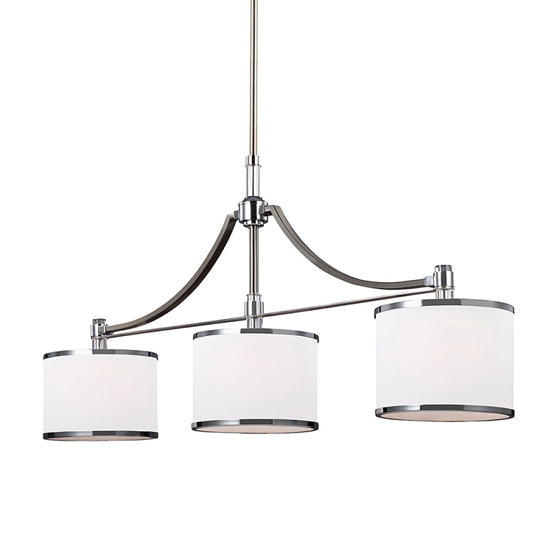 Люстра линейная с 3-мя белыми цилиндрическими плафонами Feiss Никель Хром Белый Бежевый в Москве | Loft Concept 