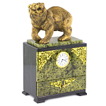 Часы настольные с декором в виде медведя и выдвижным ящиком из натурального камня Змеевик Bear Stone Clock варинант исполнения - 2 | Loft Concept в Москве