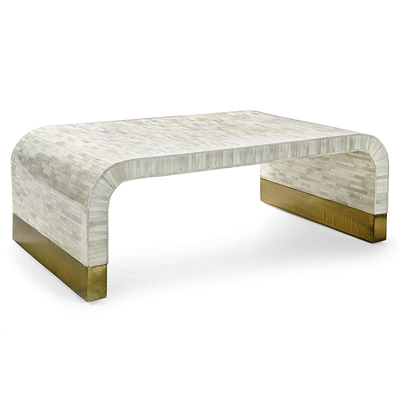 Стол журнальный Белый  BONE INLAY SIDE TABLE-Cream ivory ( слоновая кость ) Золотой в Москве | Loft Concept 