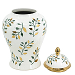 Ваза белая с крышкой с рисунком зеленых и золотых листьев 48 см Chinoiserie Ceramics варинант исполнения - 3 | Loft Concept в Москве