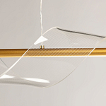 Люстра линейная золотистого цвета с двумя прозрачными волнистыми элементами Wave Line варинант исполнения - 9 | Loft Concept в Москве