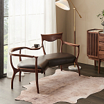 Кушетка с деревянным каркасом и сиденьем из коричневой натуральной кожи Moon Walnut Furniture варинант исполнения - 6 | Loft Concept в Москве