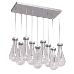 Люстра с 9-ю прозрачными плафонами из стекла в форме капли на прямоугольном потолочном основании цвета хром Lucid Rain  варинант исполнения - 2 | Loft Concept в Москве