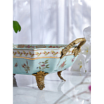 Блюдо прямоугольное из голубого фарфора с ручками и рисунком птиц и цветов Blue Garden варинант исполнения - 4 | Loft Concept в Москве