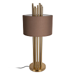 Настольная лампа с цилиндрическим абажуром из коричневой ткани и золотыми трубочками Brown Aura варинант исполнения - 2 | Loft Concept в Москве