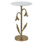 Столик с золотистым основанием в виде цветка и круглой мраморной столешницей Golden Snowdrop варинант исполнения - 1 | Loft Concept в Москве