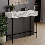 Консоль напольная пыльного белого цвета с выдвижным ящиком с резным орнаментом HEATON CONSOLE OAK варинант исполнения - 3 | Loft Concept в Москве