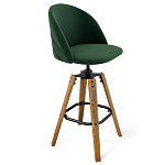 Барный стул со спинкой и металлической подставкой на 4-х деревянных ножках Зеленый Велюр Vendramin Chair варинант исполнения - 1 | Loft Concept в Москве