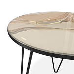 Стол журнальный с круглой столешницей из стекла на 3-х черных ножках Beige Marble варинант исполнения - 3 | Loft Concept в Москве
