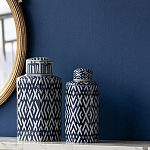 Ваза с крышкой и графическим узором в сине-белых цветах Blue & White Ornament  варинант исполнения - 5 | Loft Concept в Москве