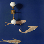 Обои с вышивкой ручной работы Deco Fish Aurum colourway on Caribbean Sea slub silk варинант исполнения - 2 | Loft Concept в Москве