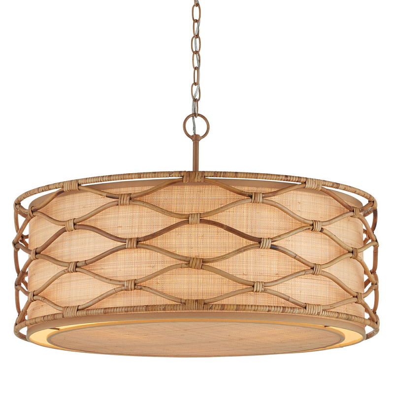 Подвесной светильник  из кованого железа и абажуром из ротанга Wicker Furniture Светло-коричневый  Бежевый в Москве | Loft Concept 