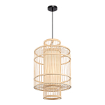 Подвесной светильник из деревянных прутьев с плафоном из натуральной ткани Light Inside the Cell варинант исполнения - 4 | Loft Concept в Москве