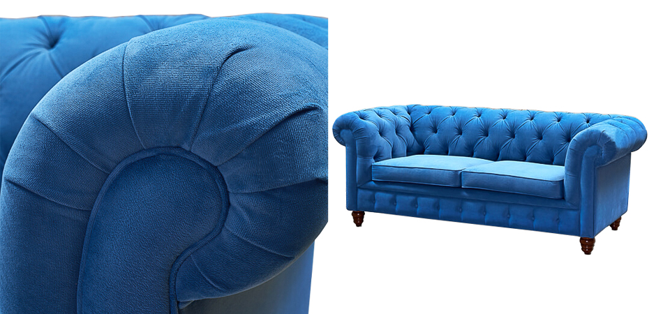 Диван Mini Kensington double blue velor Диван Mini Kensington double blue velor - Loft-Concept