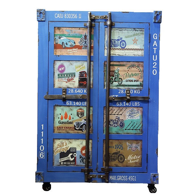 Синяя тумбочка контейнер Blue chest of drawers vintage Sea Container Синий Синяя тумбочка контейнер Blue chest of drawers vintage Sea Container