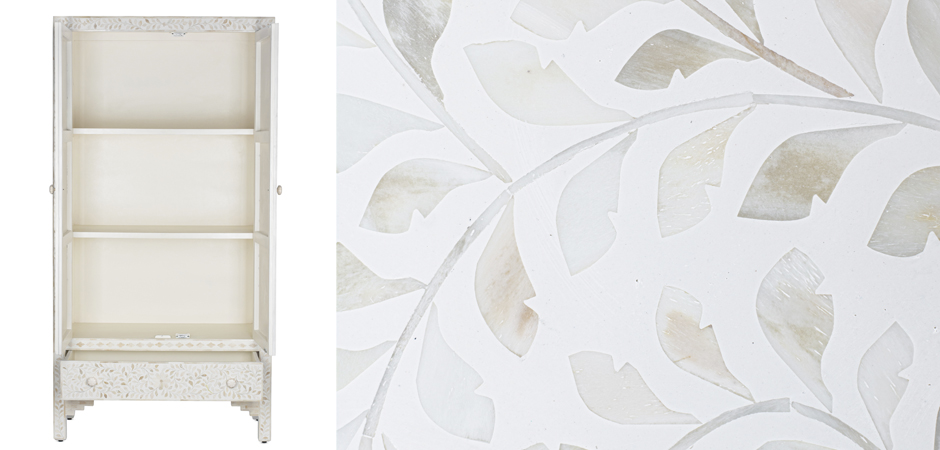 Шкаф белый узор отделка кость White Bone Inlay Almirah Cupboard 1 DRAWER Шкаф белый узор отделка кость White Bone Inlay Almirah Cupboard 1 DRAWER - Loft-Concept