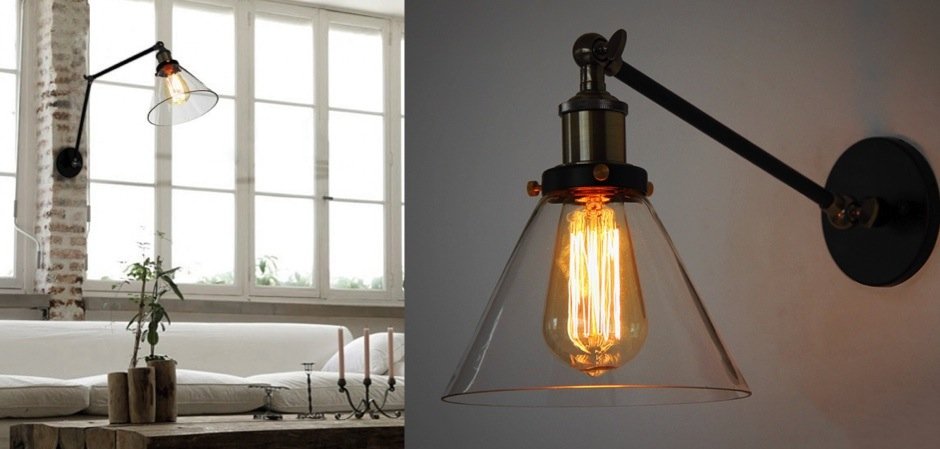 Бра Gloce Cone Shade Loft Industrial Glass Бра Gloce Cone Shade Loft Industrial Glass - Loft-Concept