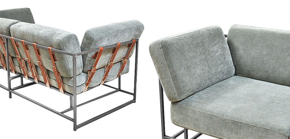 Двухместный диван Two Seat Sofa серо-голубой велюр Двухместный диван Two Seat Sofa серо-голубой велюр - Loft-Concept