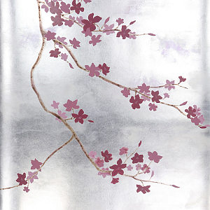 Обои ручная роспись Cherry Tree Special Colourway on Sterling Silver gilded paper