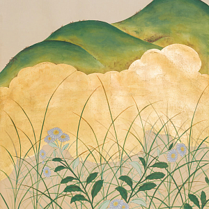 Обои ручная роспись The Plain of Musashi Original colourway on painted Xuan paper with gold ombre
