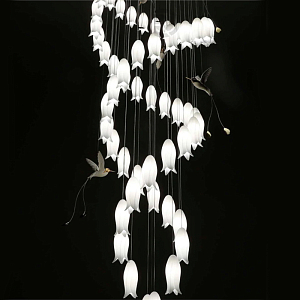 Люстра для Лестницы с птичками Колибри Sagarti Contemporary chandelier ALBA Flowers & Birds