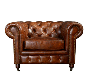Кожаное кресло с капитоне Chesterfield Brown Leather Armchair