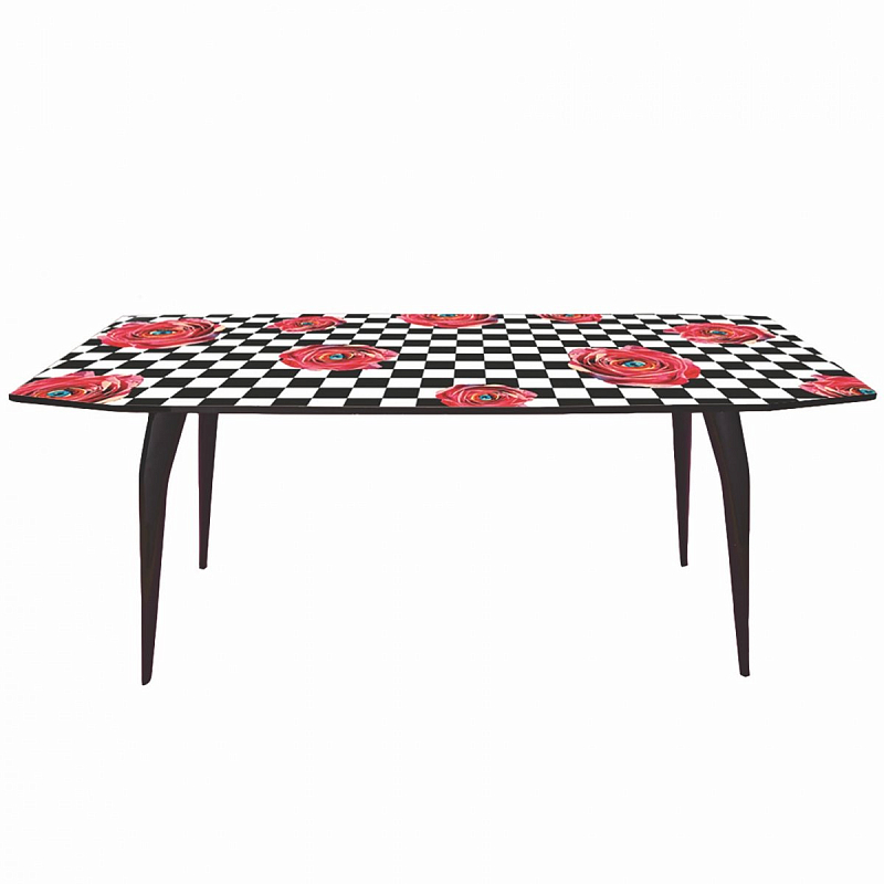 Обеденный стол Seletti Table Roses on check Черный Розовый (Rose) Обеденный стол Seletti Table Roses on check