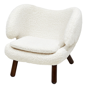 Кресло из белой ткани букле с ножками из массива ясеня Boucle Caldwell White Armchair