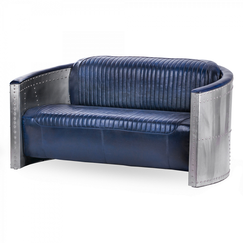 Диван Авиатор Sofa 2 seat синяя кожа Синий Алюминий Диван Авиатор Sofa 2 seat синяя кожа