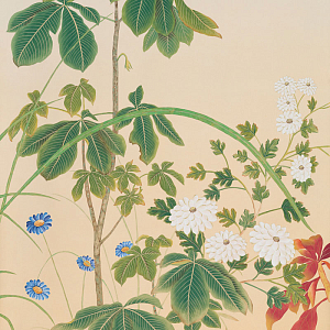Обои ручная роспись Four Seasons Original colourway on painted Xuan paper with gold ombre