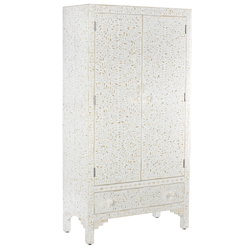 Шкаф белый узор отделка кость White Bone Inlay Almirah Cupboard 1 DRAWER ivory ( слоновая кость ) Белый Шкаф белый узор отделка кость White Bone Inlay Almirah Cupboard 1 DRAWER