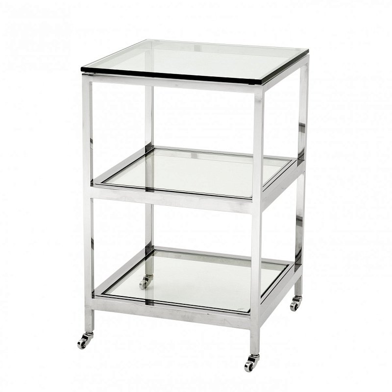 Приставной стол Eichholtz Side Table Hutton Нержавеющая сталь Прозрачное Стекло Приставной стол Eichholtz Side Table Hutton