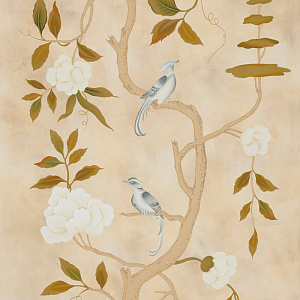 Обои ручная роспись Gustavian Tree of Life Special Colourway on Edo custom white painted silk