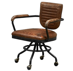 Офисное Кресло на колесах из коричневой винтажной Кожи